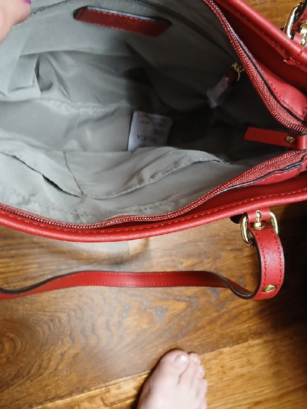 Anne Klein Red Croc-Embossed Tote Bag with Gold Accent - Picture 3 of 5